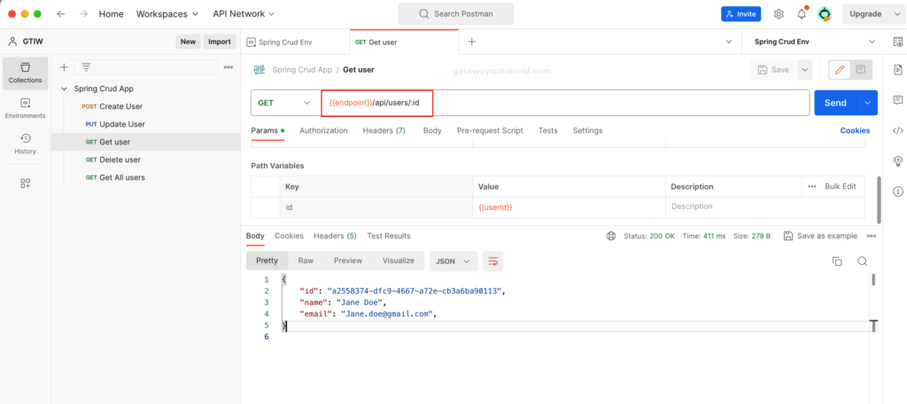 Postman environment variables usage